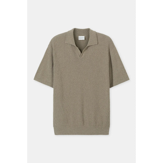 Men's cotton knit polo in pebble green by Closed Men's, featuring a classic collar and short sleeves.