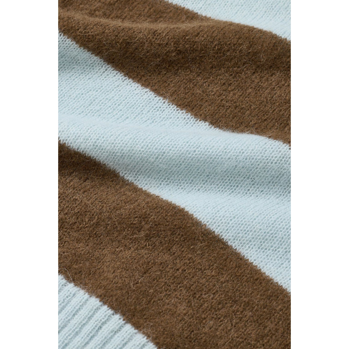 Men's striped crewneck knit sweater in drift blue by Closed Men's, featuring a comfortable ribbed collar and classic striped pattern.