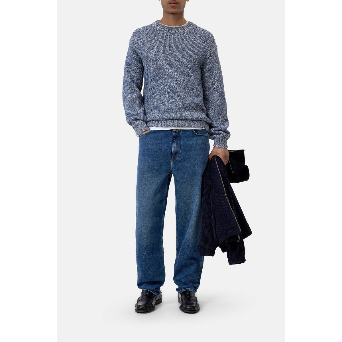 Closed Men's Mouliné Crewneck Sweater - Harbour Blue White Smoke