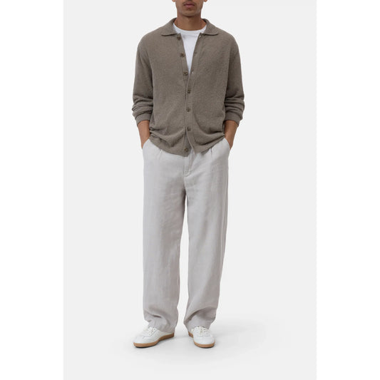 Men's organic cotton cardigan in pebble green by Closed Men's, featuring a cozy, knitted design and button closure.