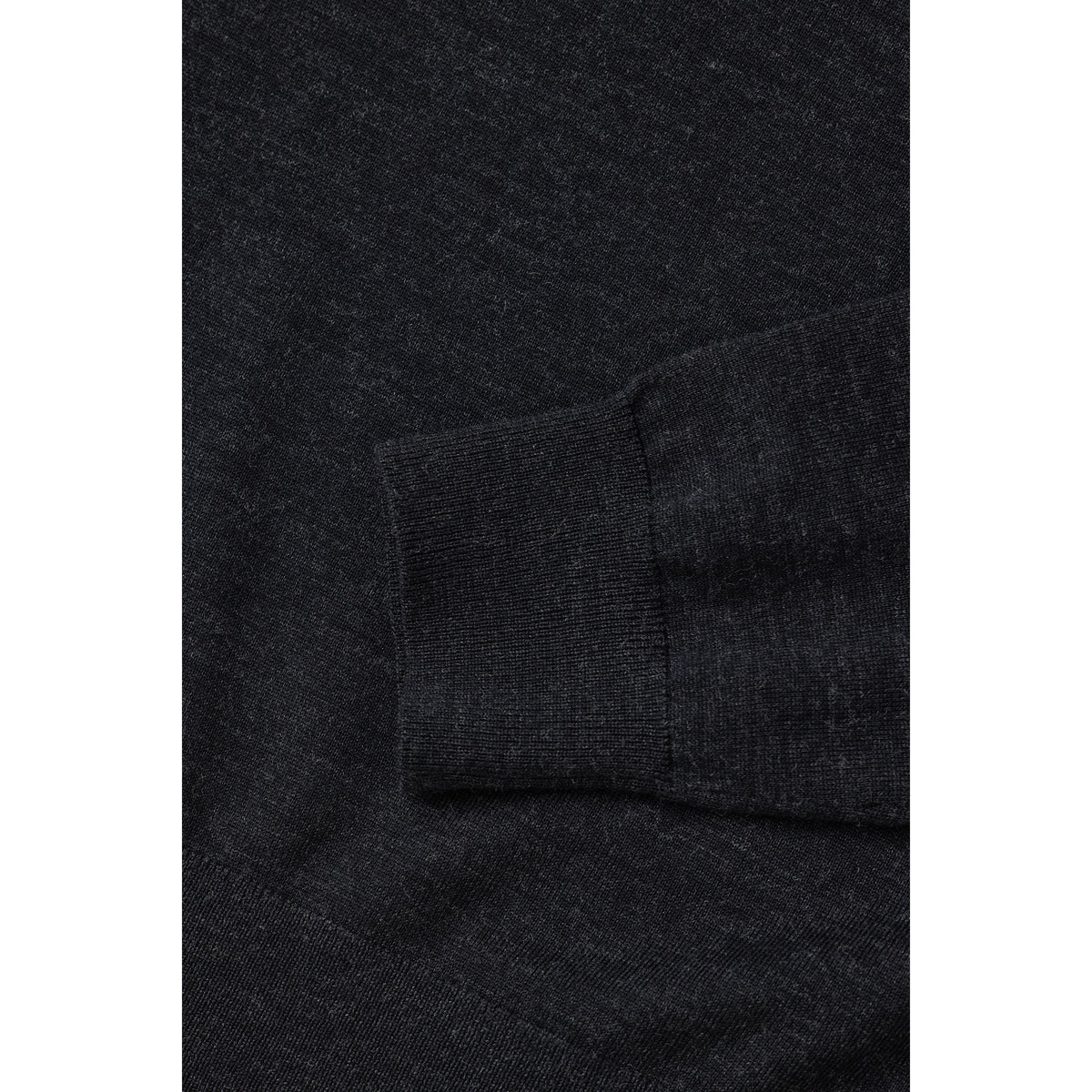 Men's black melange fine-knit crewneck jumper by Closed Men's, close-up of the textured knit fabric and classic fit.