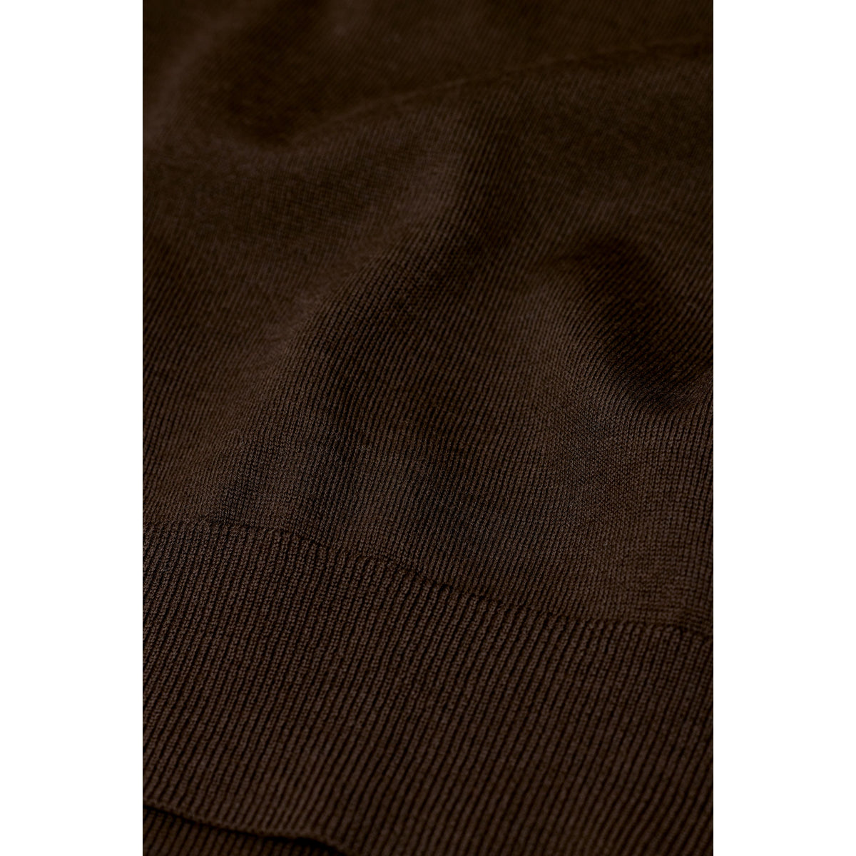 Men's espresso brown fine-knit crewneck jumper by Closed Men's, showing close-up of the textured knit fabric and classic fit.