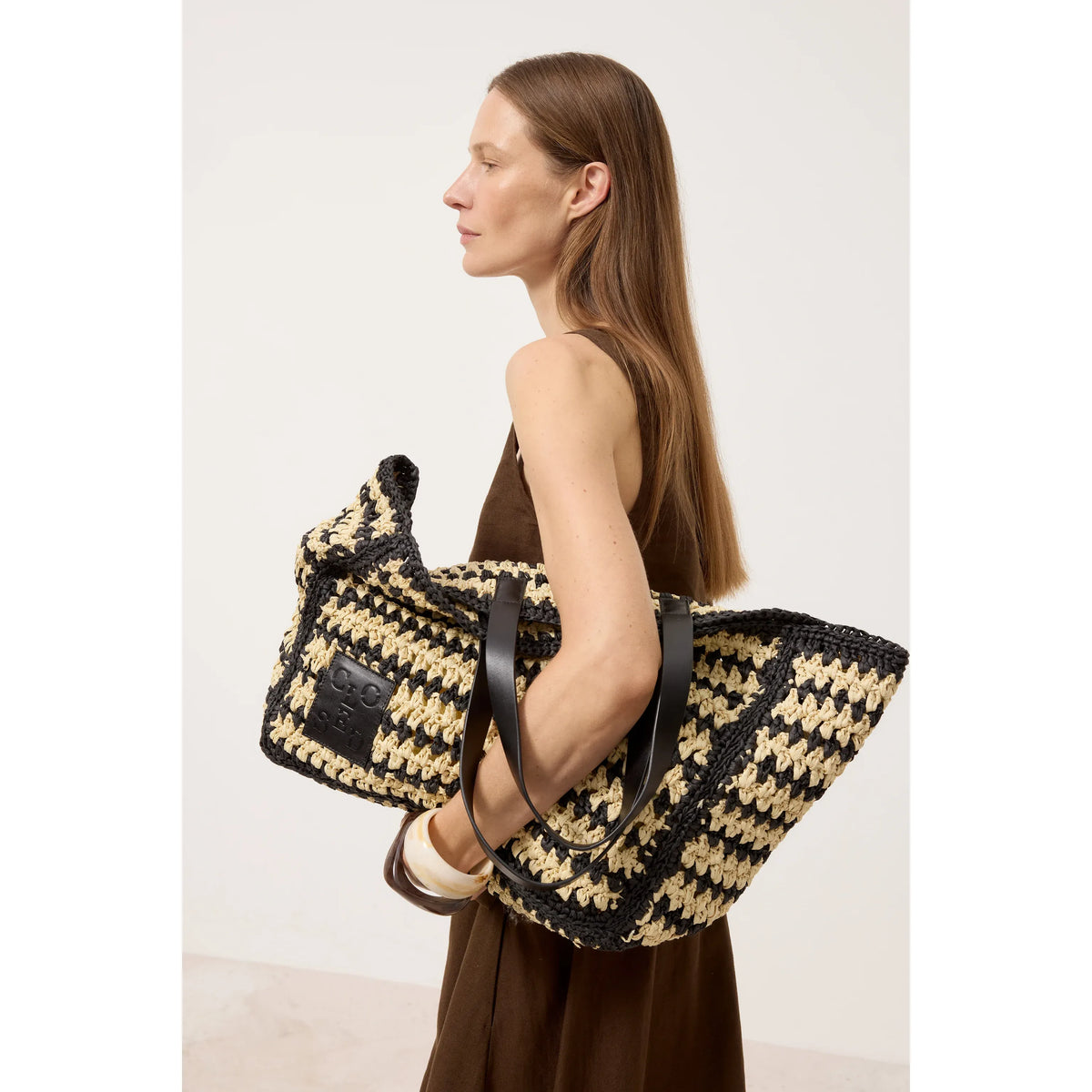 Closed Women's Paper Braid Tote Bag – Black Lavender