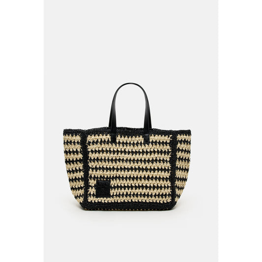 Closed Women's Paper Braid Tote Bag – Black White Smoke