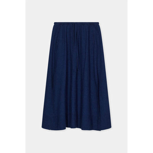 Linen-Cotton Gathered Skirt - Dark Blue - DUNE + SALT