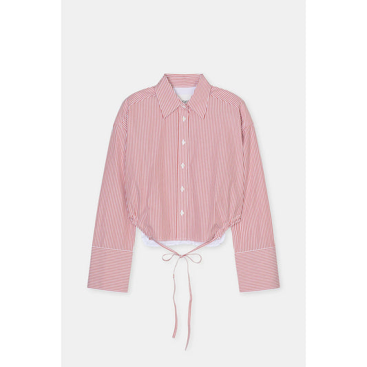 Closed Women's Gathered Stripe Shirt – Brick Red Gray