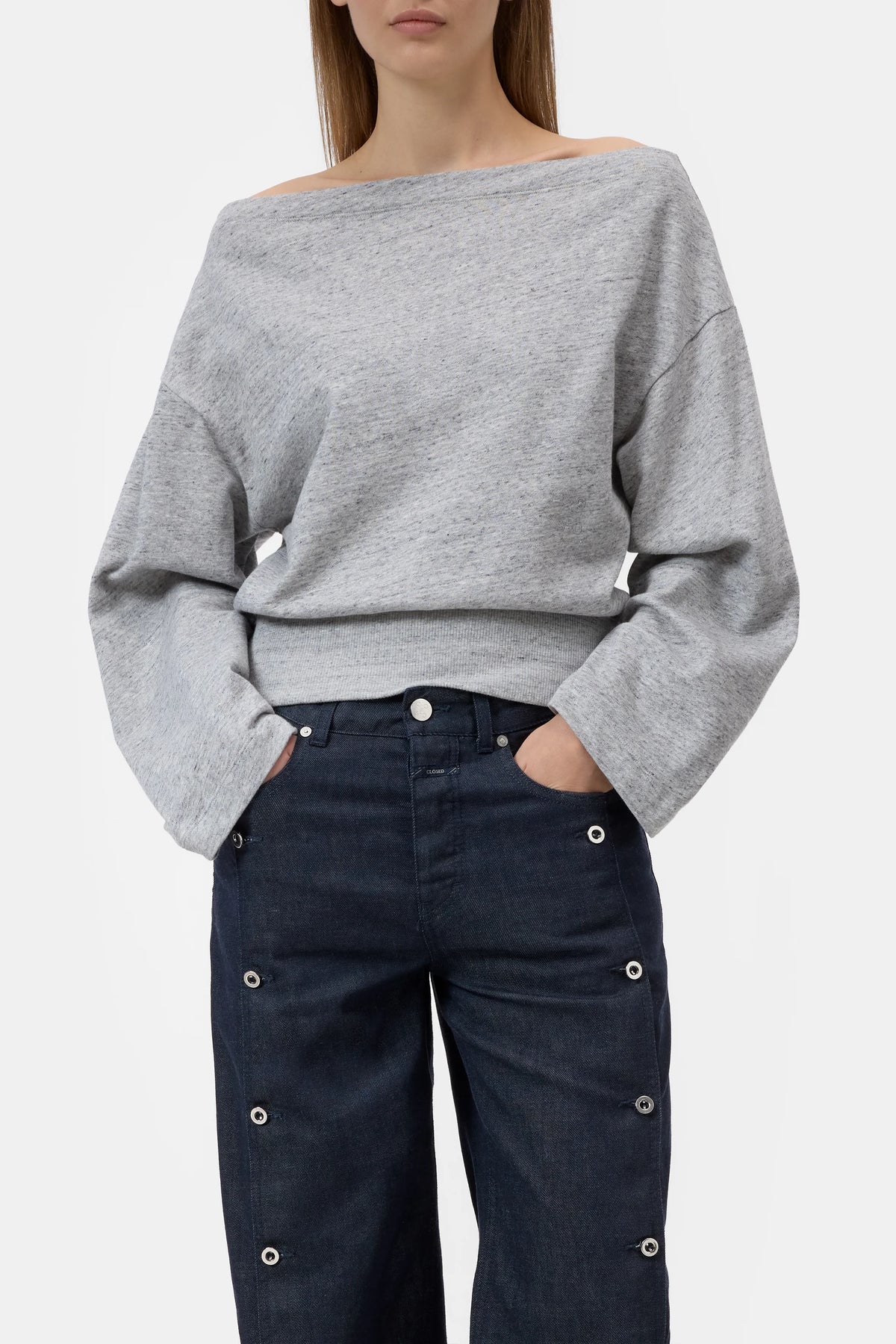 Closed Women's Off-Shoulder Sweatshirt - Light Grey Melange Lavender