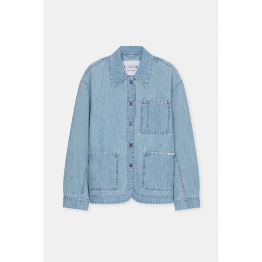 Light blue women's worker jacket by Closed Women's, featuring a relaxed fit with durable fabric and practical design details.