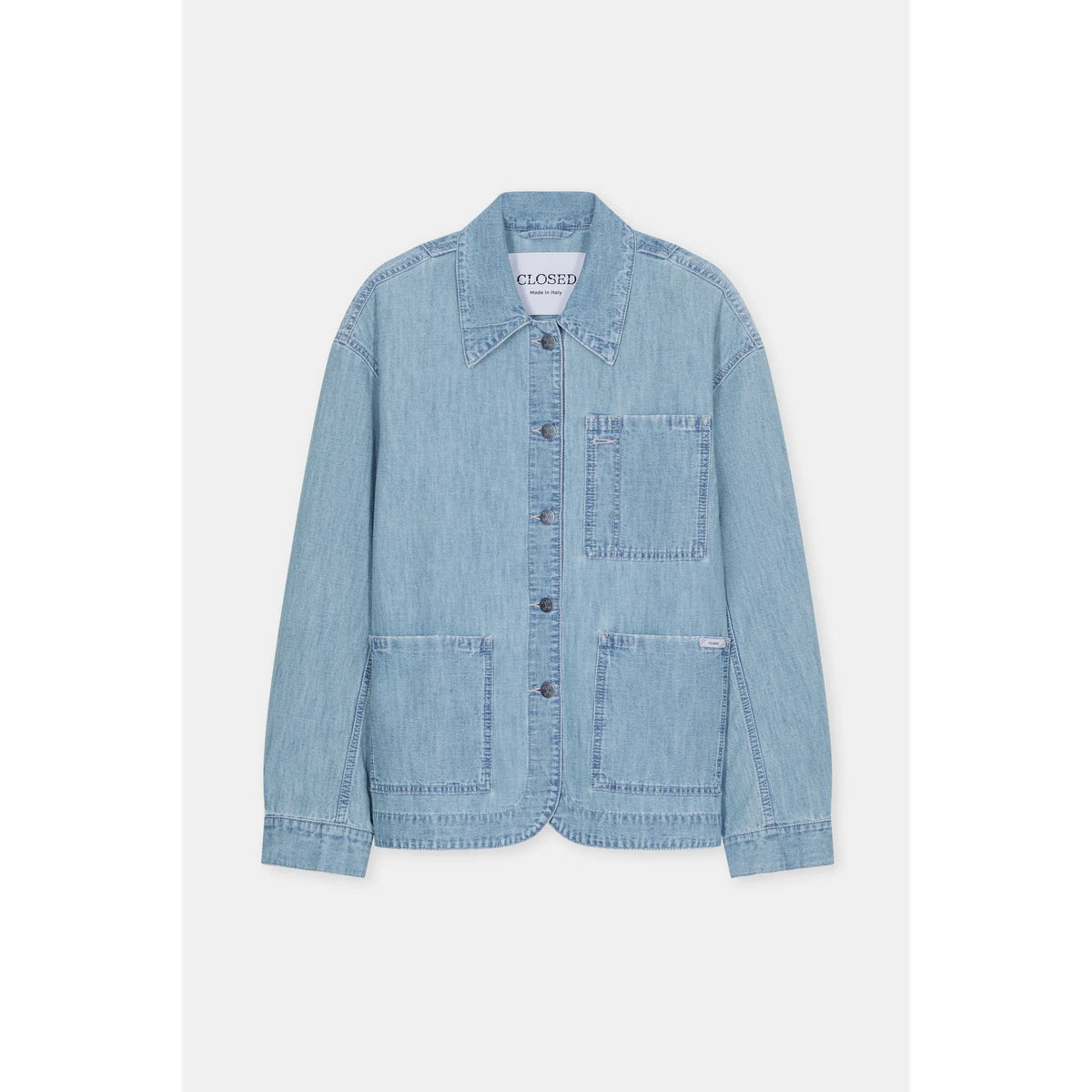 Light blue women's worker jacket by Closed Women's, featuring a relaxed fit with durable fabric and practical design details.
