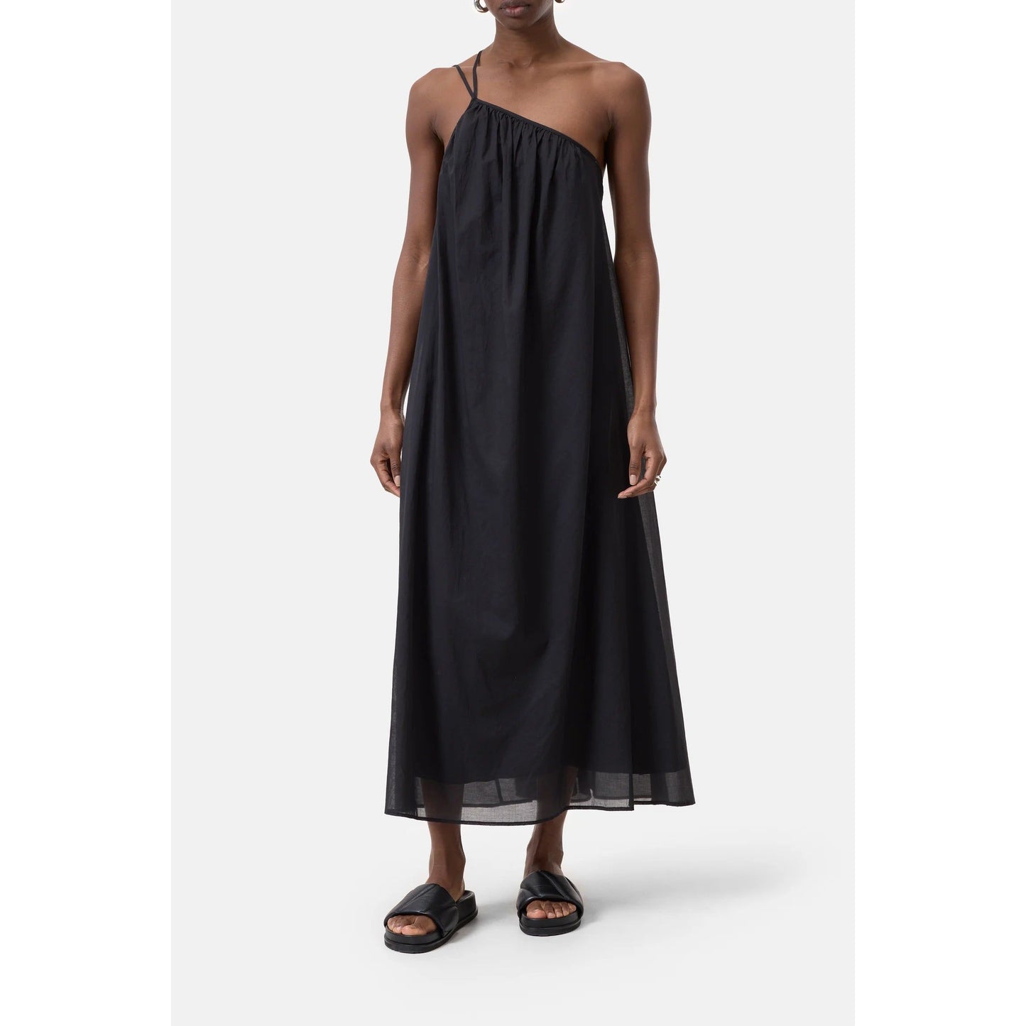 Gathered Asymmetrical Dress - Black - DUNE + SALT