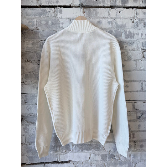 Cotton-Yarn Zip Up Sweater - White - DUNE + SALT
