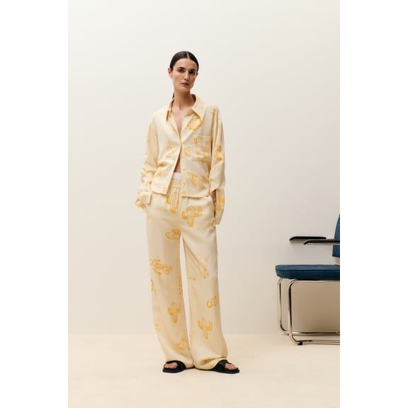Winona Wide Pant - Dune Beige Print - DUNE + SALT