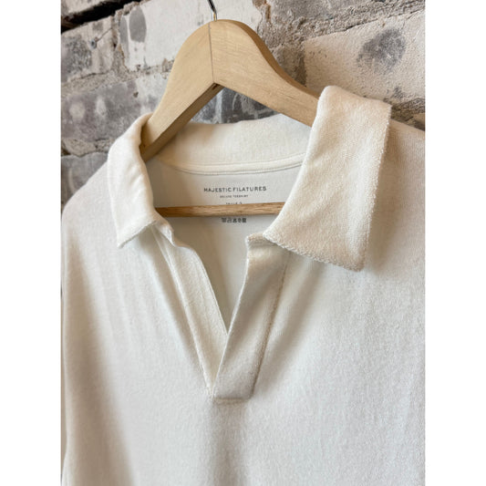 Organic Cotton Terry Elbow Sleeve Polo Maxi Dress - Milk - DUNE + SALT