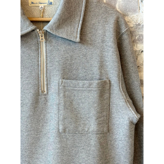 Authentic Fleece Polo Collared Half-Zip Cotton Sweatshirt - Grey Melange - DUNE + SALT