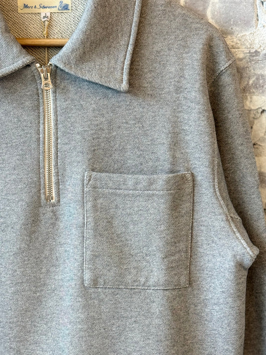 Authentic Fleece Polo Collared Half-Zip Cotton Sweatshirt - Grey Melange - DUNE + SALT