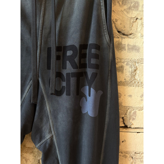 Women's Freecity large Sunfades pocket sweatpant featuring moonshroom design, comfortable relaxed fit with side pockets.