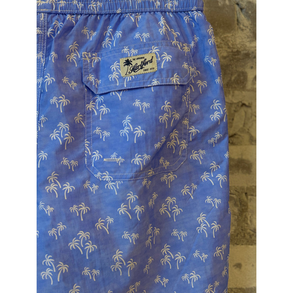 Hartford Men's "Palms" Nylon Woven Swimshort - Sky Blue Slate Gray