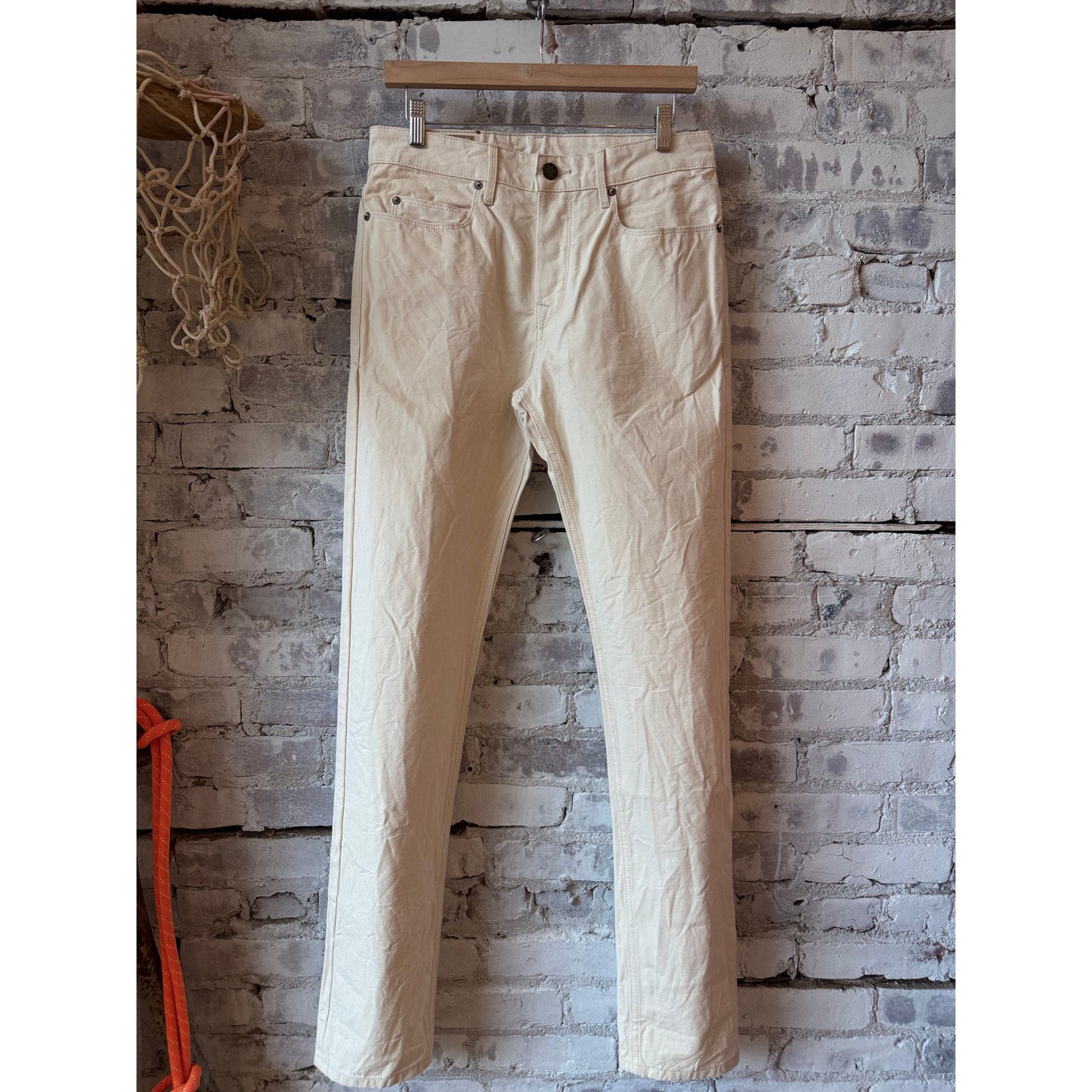 Men's Freenote Cloth Portola Classic Taper 11 oz denim pant in natural rinse, showing relaxed fit and subtle fading details.