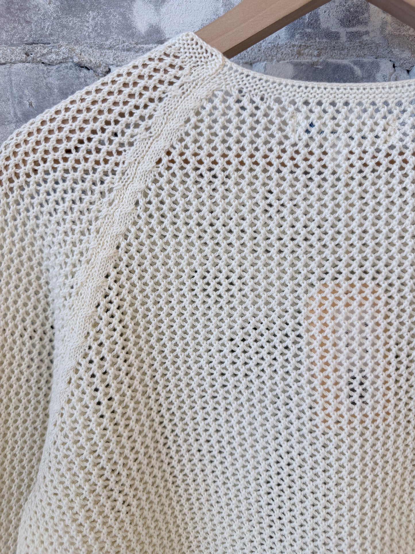 1960s Crochet Cotton Raglan Sweater - - DUNE + SALT