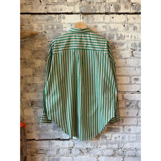 LMND Mara Striped Oversized Long Sleeve Shirt - Green Hills/White/Navy Dark Gray