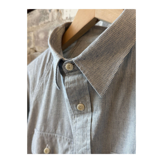 Cotton Hemp Chambray Work Shirt - Trail Blue/Seashell Pinstripe - DUNE + SALT