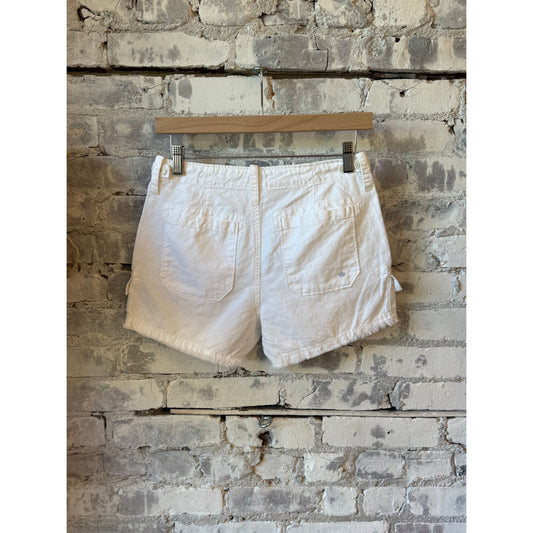 Women's white G1 Drill Shorts with functional pockets, casual fit, and lightweight denim fabric, ideal for summer wear.