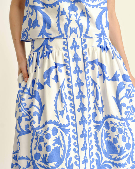 Georgia Skirt in Faraway Print - Provence Blue