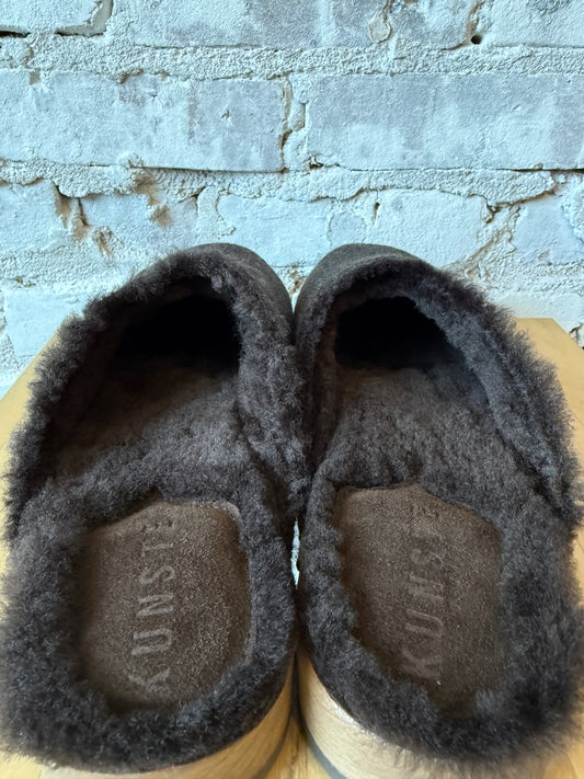 Kunsten Clogs Ella Cashmere/Lambswool Clog - Dark Brown Light Steel Blue