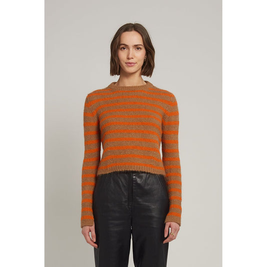 Ava Stripe Sweater - Camel + Tangerine Stripe