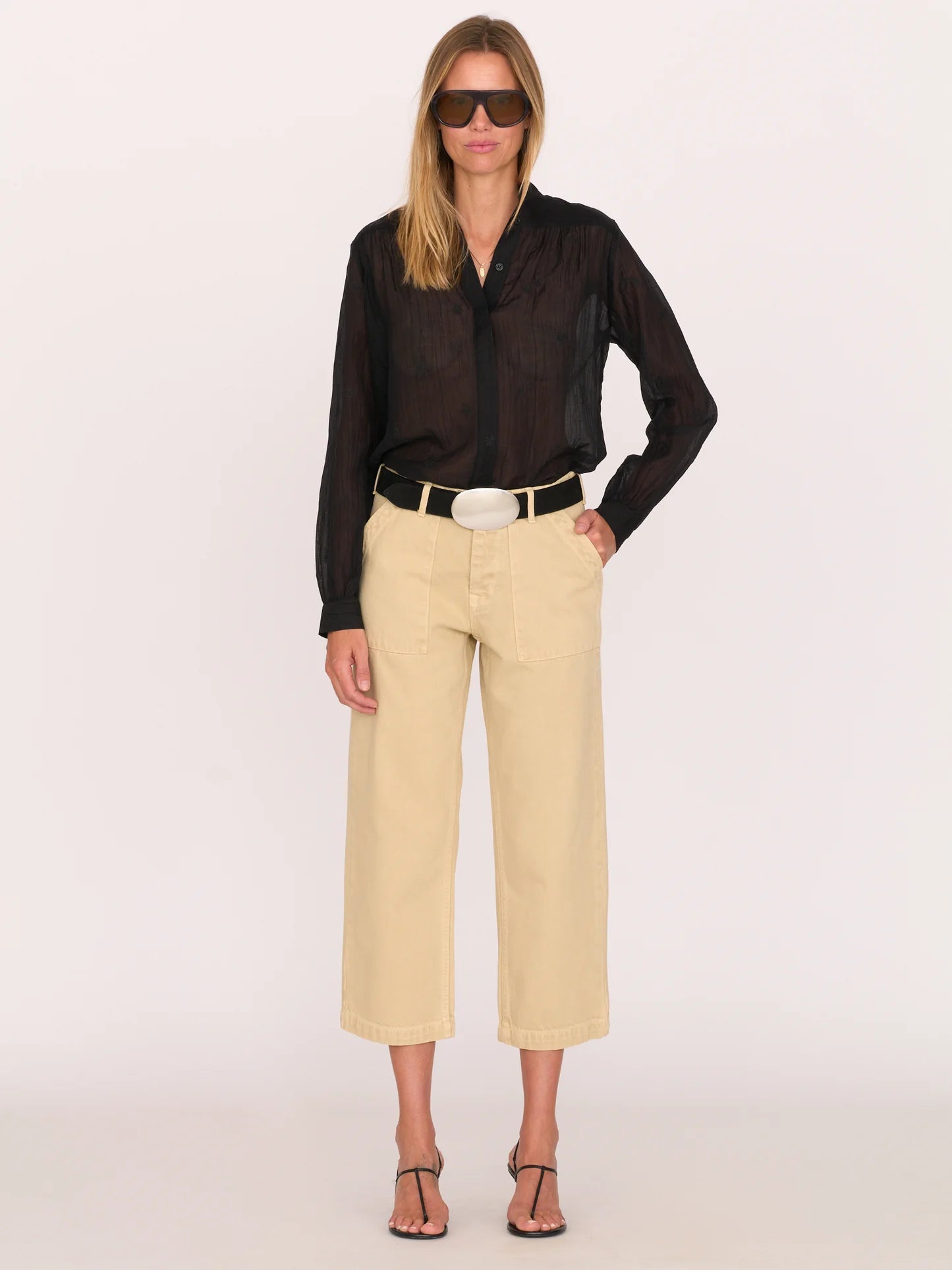 Alex Mid-Rise Utility Cotton Jean - White