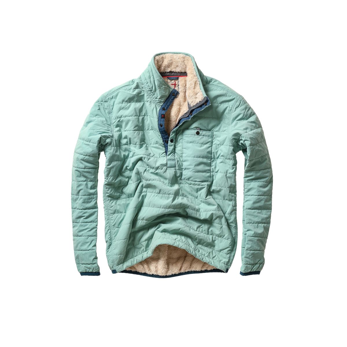 Men's Relwen Qltd Superfleece Popover in Ocean, showing the cozy fleece fabric and relaxed fit in a vibrant blue color.