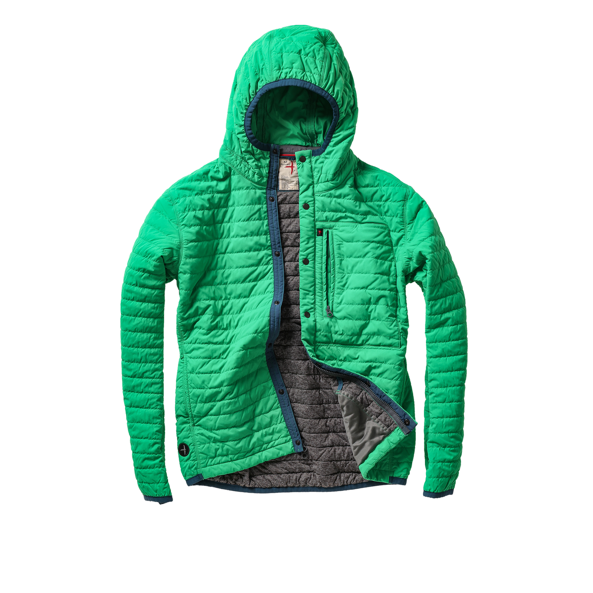 Men's Kelly Green Windzip Hood by Relwen, lightweight windbreaker with front zipper and hood, ideal for outdoor activities.