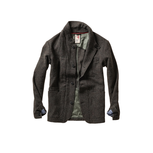 Relwen Heritage Trap Blazer - Charcoal Olive Herringbone Black
