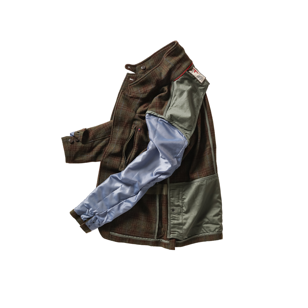 Men's Heritage Trap Blazer by Relwen in Loden and Rust District Plaid, featuring a tailored fit and classic design.