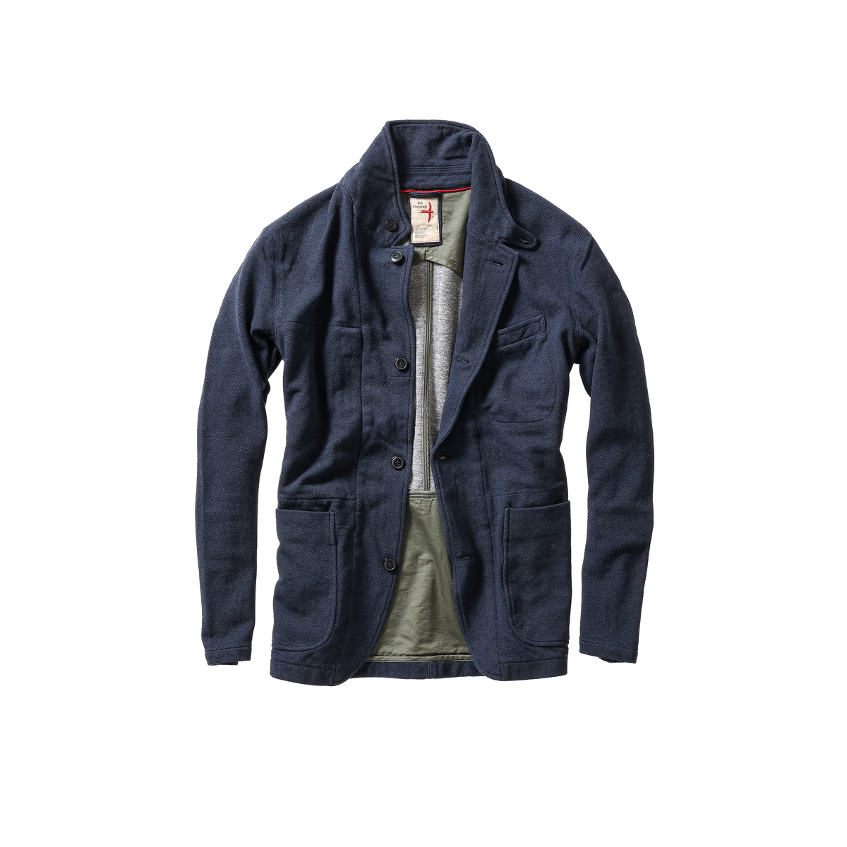 Men's navy heather Pique Trap blazer by Relwen, tailored fit with textured fabric and classic lapel design.