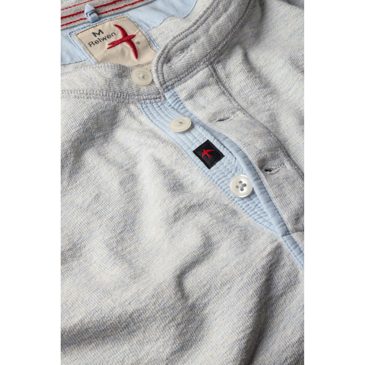 Relwen Slub Jersey Henley - Ice Blue Heather Gray