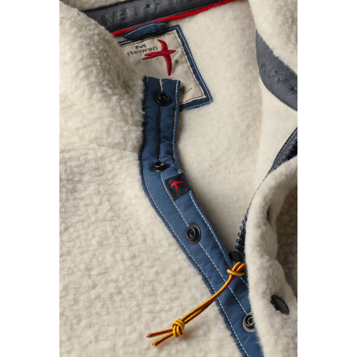 Men's Wooly Shag Snap-Zip jacket in buff white by Relwen, showcasing the textured wool fabric and zip closure.