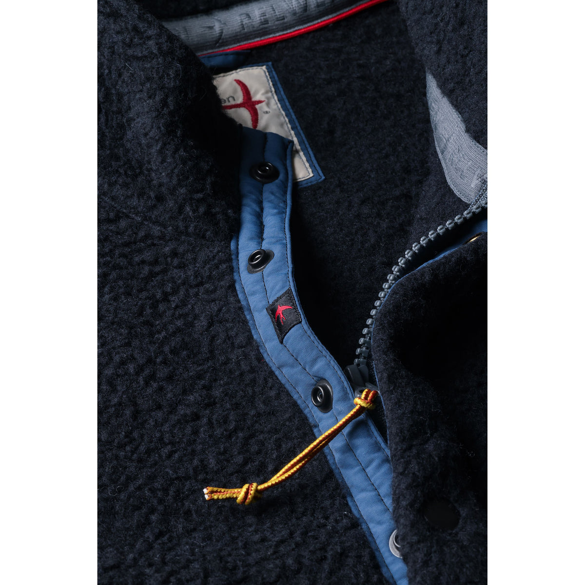 Men's Wooly Shag Snap-Zip hoodie by Relwen in midnight blue, featuring a front zipper, soft shaggy texture, and casual fit.