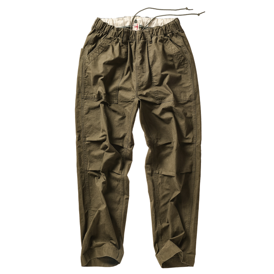 Relwen Drawstring Utility Pant - Olive Drab Slub Canvas Dark Olive Green