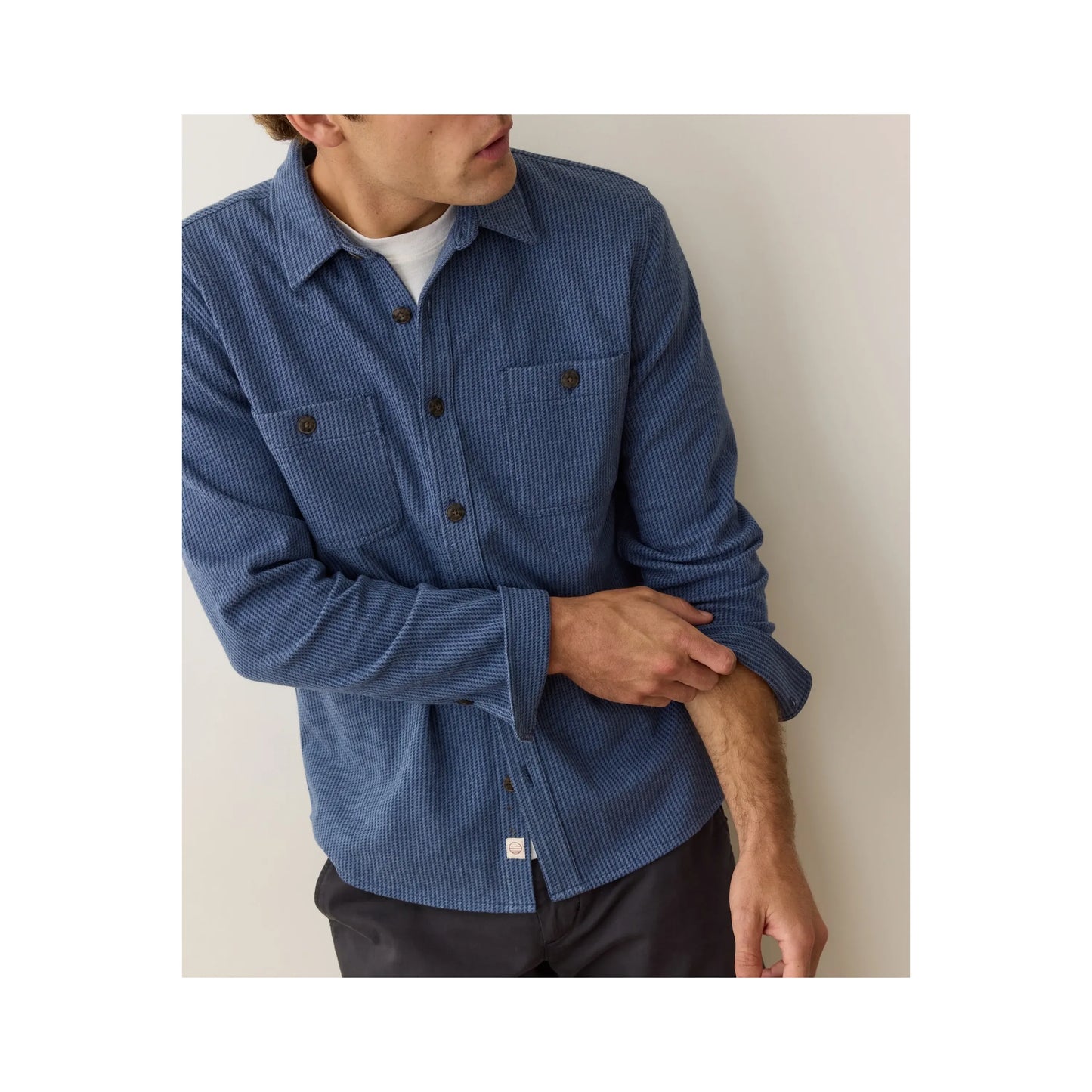 Pacifica Stretch Twill Overshirt - Blue Railroad Stripe - DUNE + SALT