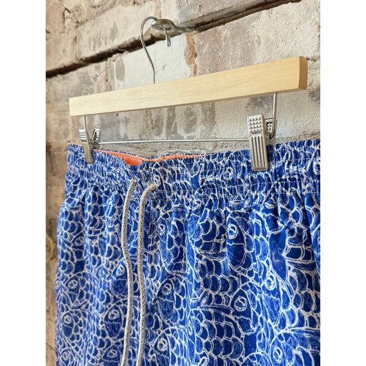 Men's Cyclist Liner Swim Trunks - Abstract Fish Navy - DUNE + SALT