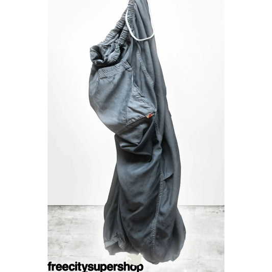 Women's grey loose drawcord Biggy pants by Freecity with a matte and satin finish, featuring a relaxed fit and stylish design.