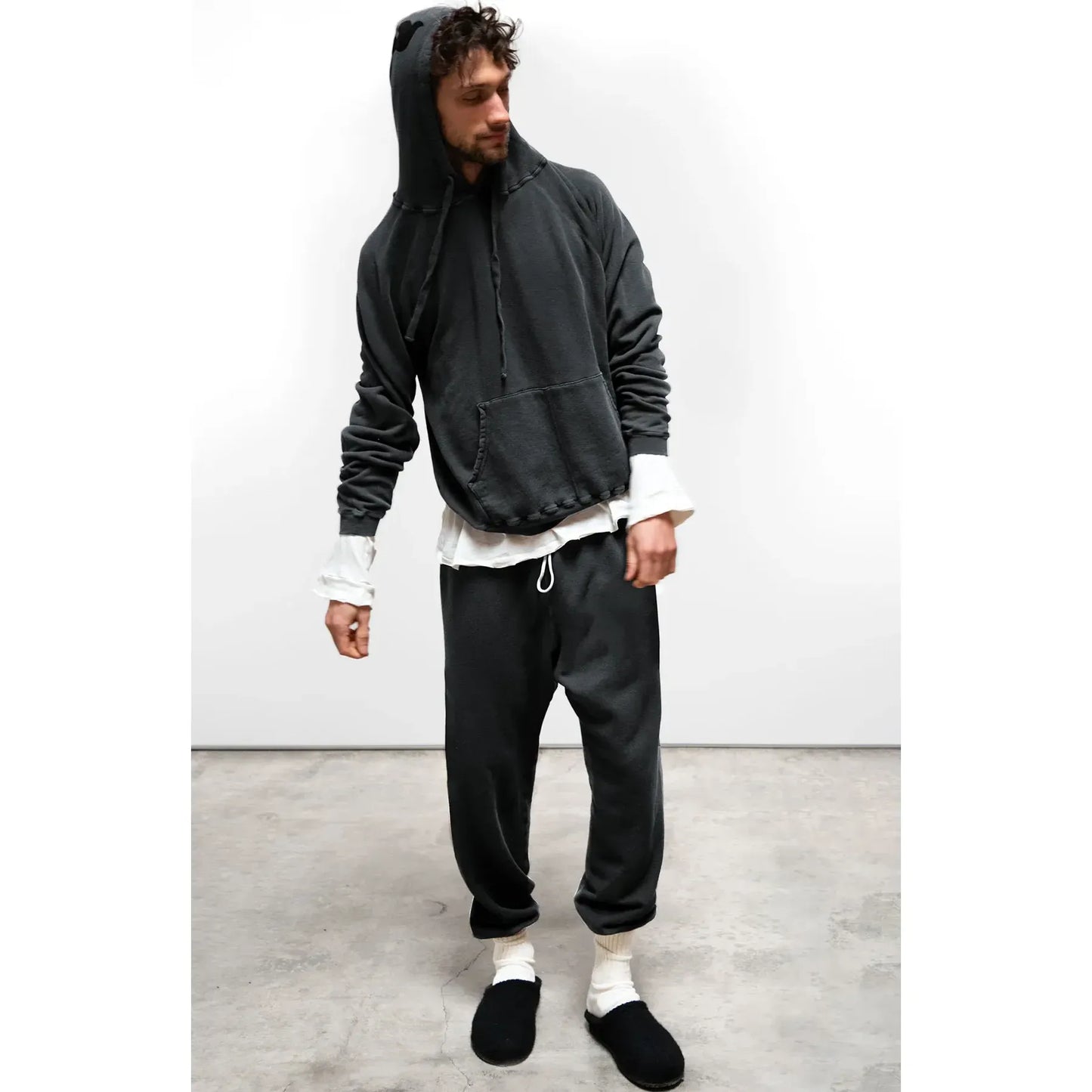 BASICGOODNESS Light-Terry/Fluff Hoodie - Volcano - DUNE + SALT