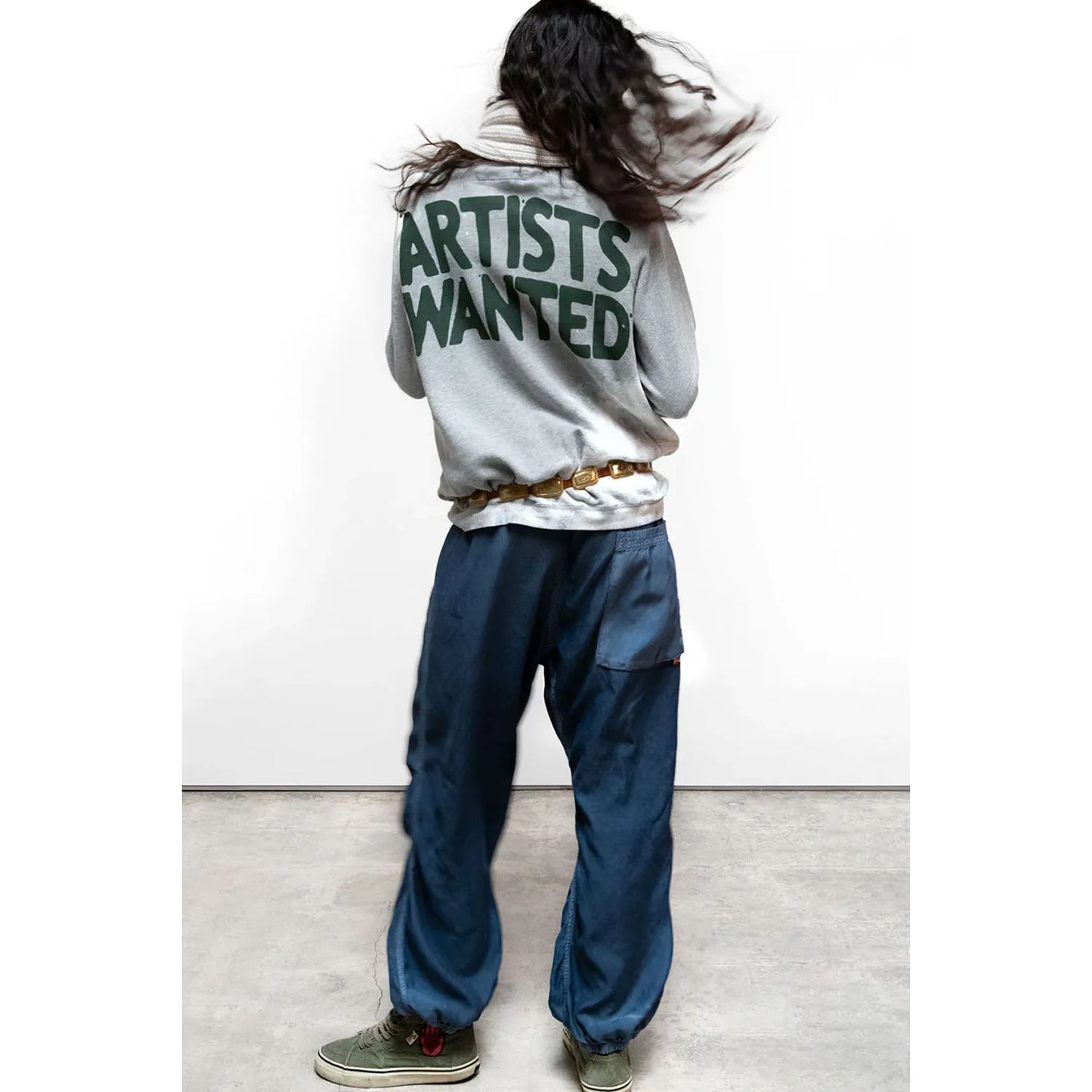 Women's loose drawcord Biggy pants in matte and satin finish by Freecity, shown in heather bleach color with relaxed fit.