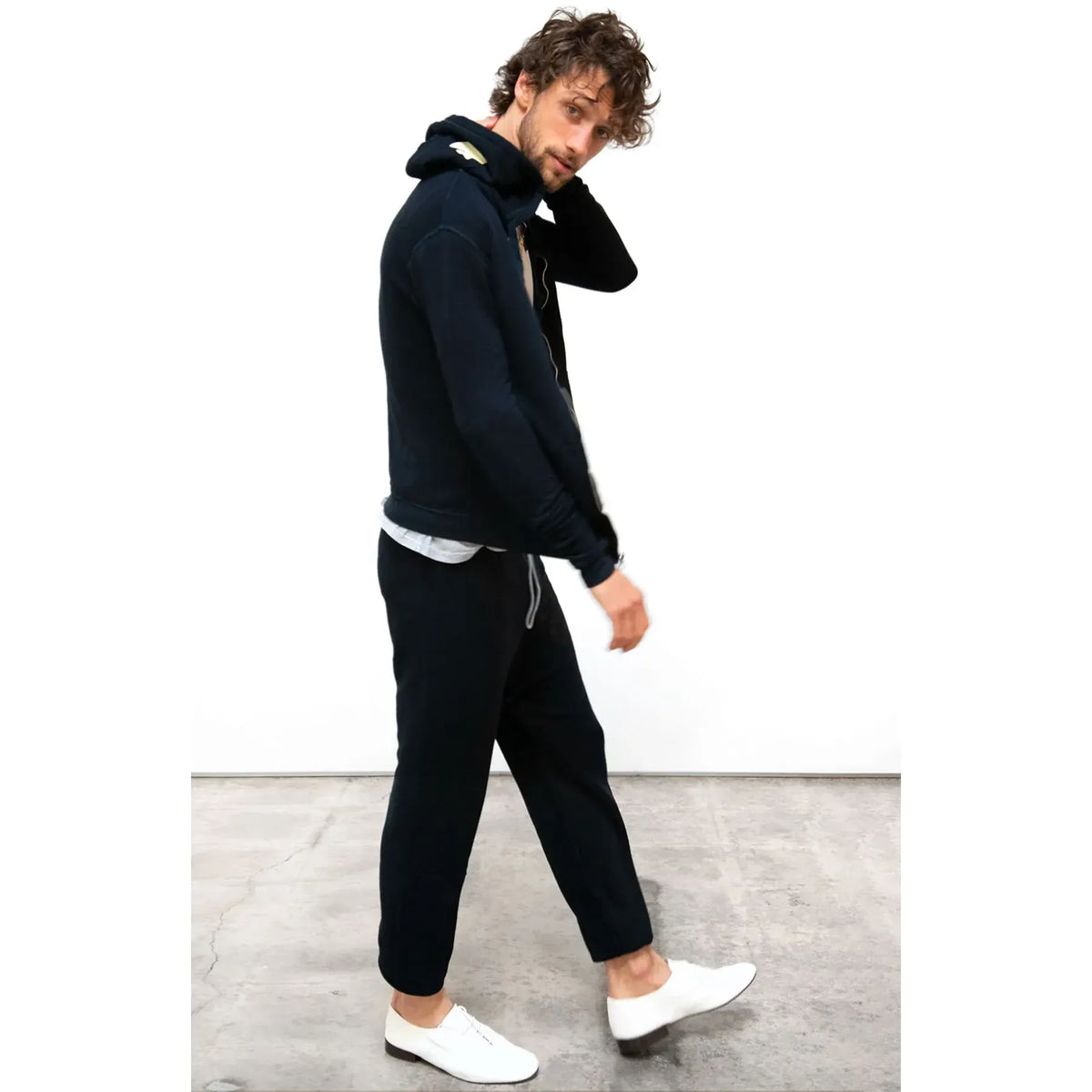 Women's Superfluff Lux zip hoodie by Freecity in Deepspace and Cream, showing the soft fabric and stylish design.