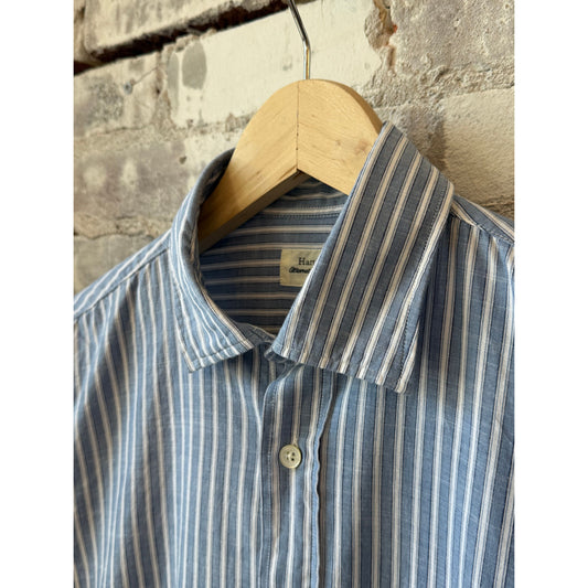 Hartford Men's Paul Striped Woven Shirt - Mid Blue/White Dark Gray