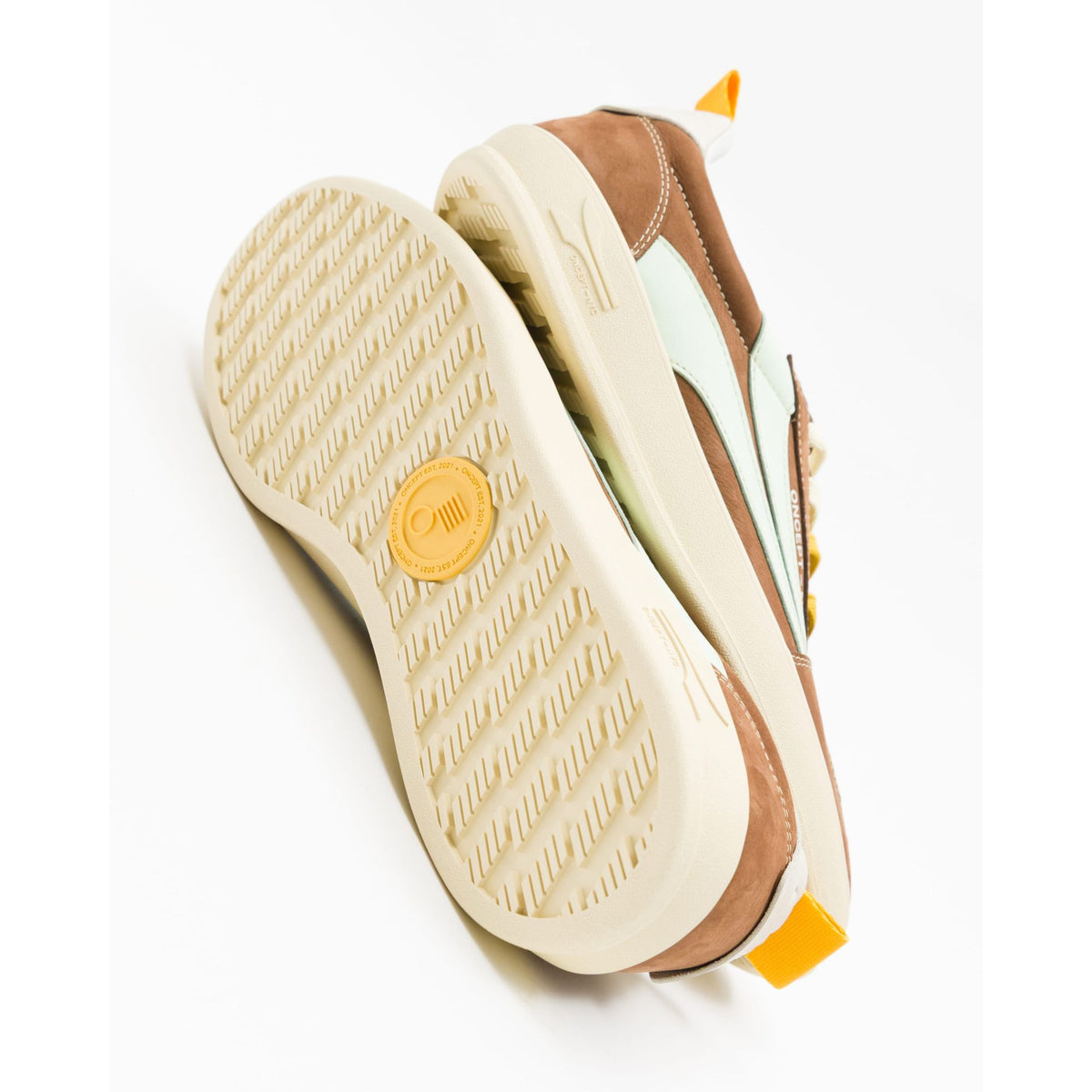 Men's Fez Mocha sneaker by Oncept showing the textured mocha outsole and stylish design of the men's casual shoe.