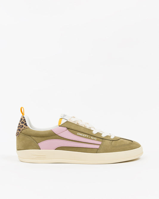 Women's Fez Sneaker in khaki by Oncept, side view showing stylish design and comfortable fit.