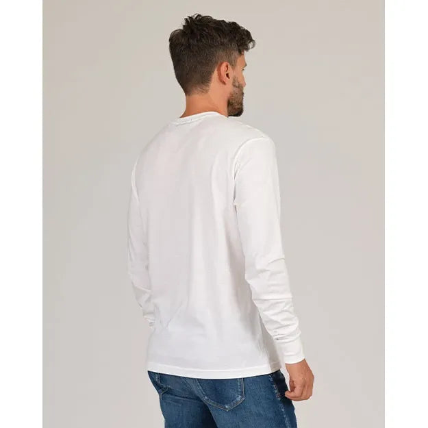 Men's white Super Soft Supima LS Tee by Ace Rivington, featuring a cozy, long-sleeve design and smooth Supima cotton fabric.
