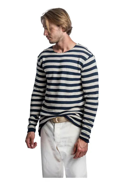 Cotton Linen Harbour Jailhouse Sweater - Ink/Seashell - DUNE + SALT
